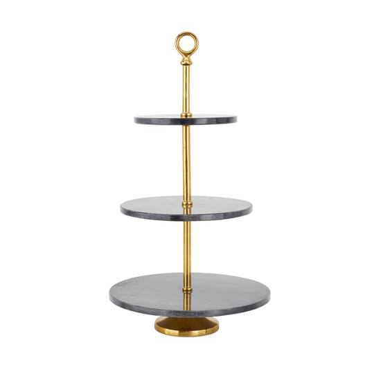 Gray Marble Natural Tiered Server, 27" x 14" x 14"